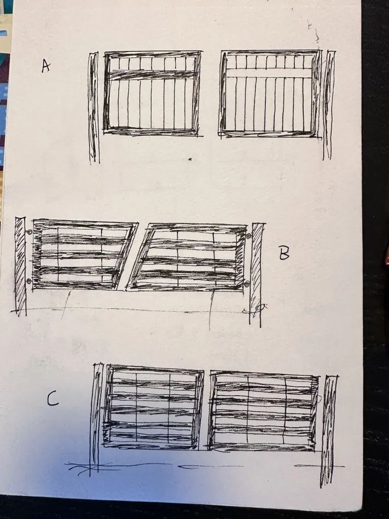 Hand sketch of custom gate panel designs